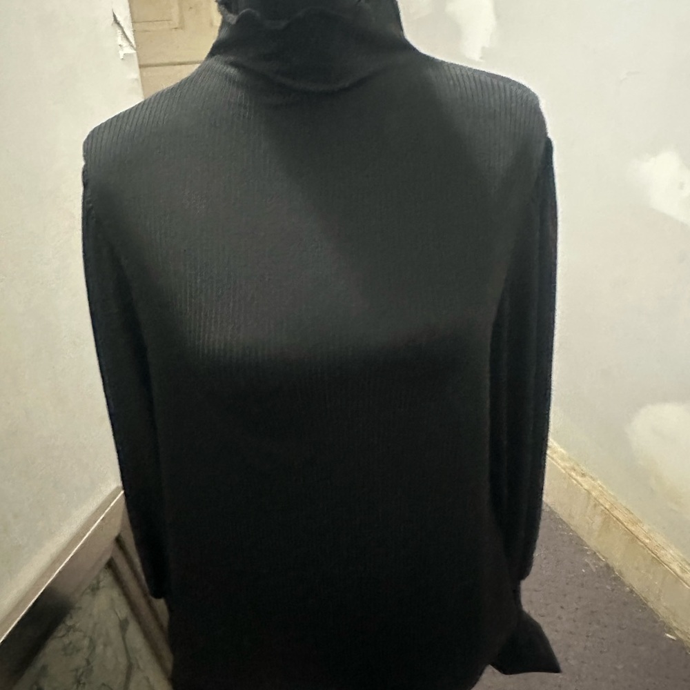 SHEIN Curve Black Long Sleeved Ribbed Blouse